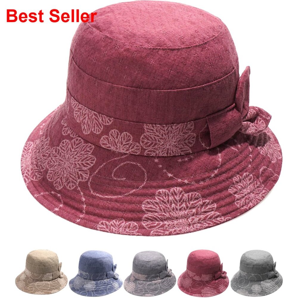 Vintage Cloche Bucket Hat Foldable Wide Brim Floral Pattern